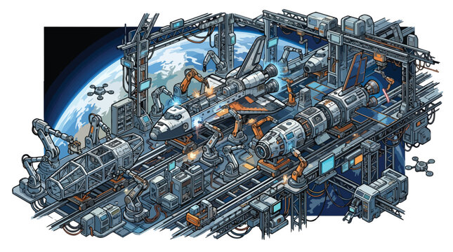 Futuristic space station with detailed architecture.