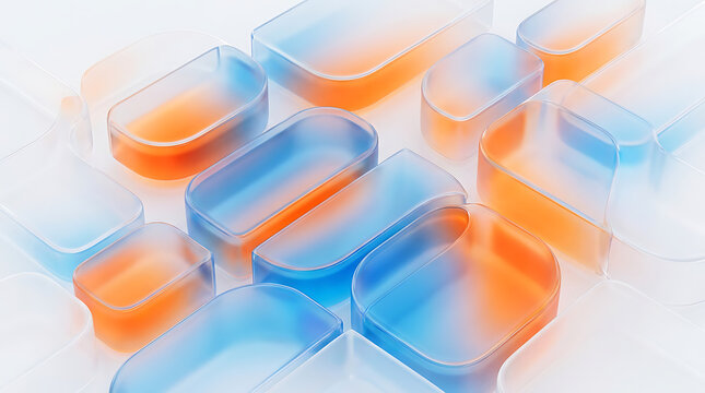 Vibrant 3d rounded rectangles in blue and orange hues on a white background
