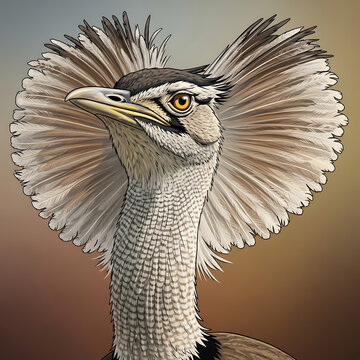 Detailed portrait of a magnificent bustard showcasing its elegant plumage and striking avian beauty