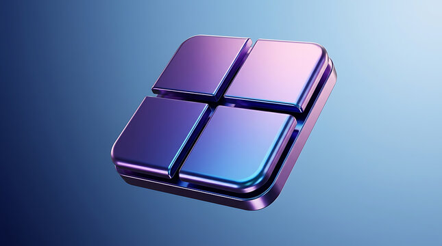 A shiny purple and blue metallic object with four squares on a gradient background