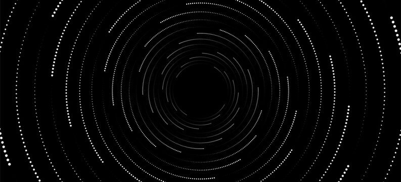 Vector dotted speed lines in vortex form. Geometric art. Segmented circle. Arc lines. Trendy design element for frame, round logo, sign, symbol, web, prints, posters, template, pattern, backdrop