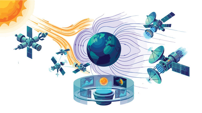 Global Earth With Satellite Network And Ground Station.