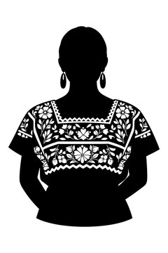 Traditional mexican woman wearing hand embroidered huipil blouse.