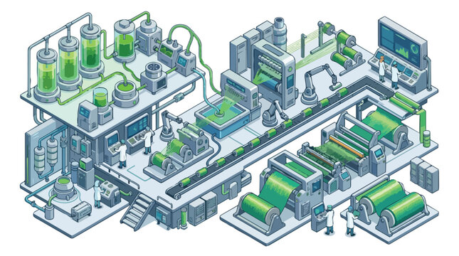 Industrial factory production line isometric illustration.