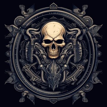 Skull in circle metal design.