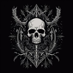Fototapeta premium Skull with Antlers and Ornate Design.