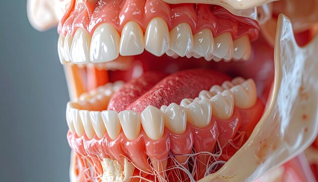Detailed Human Dental Anatomy Model Showing Open Mouth in Clinical Setting