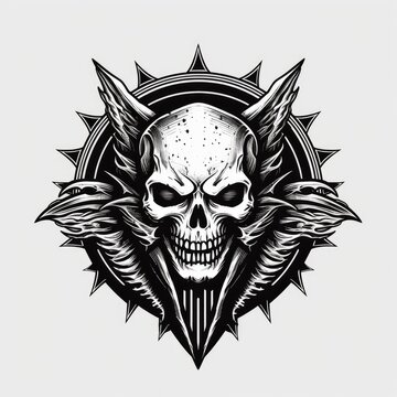 skull with horns and spikes.