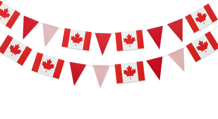 Obraz premium Red and white Canadian flag bunting garland hanging in celebration against white background