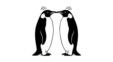 Two emperor penguins in an endearing interaction, a delightful black and white vector illustration capturing animal affection and harmony © Purnomo Semlirick