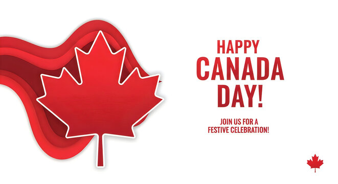 Canada Day celebration graphic with maple leaf