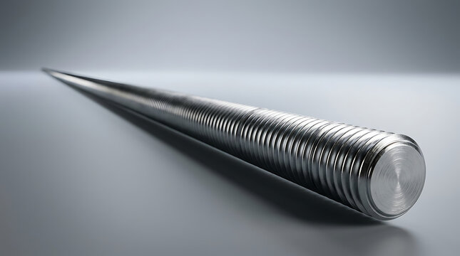 Industrial stainless steel threaded rod long stud bolt on metallic background