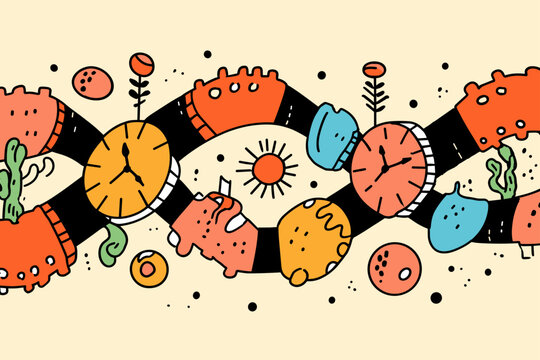 DNA Helix Gears and Organic Lines Representing Epigenetic Aging Clock