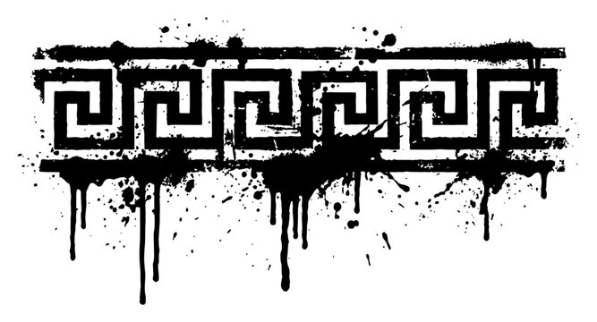 Greek key meander pattern with ink drips in urban graffiti style