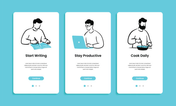 Habit building cards with daily activity illustration habits cards Onboarding Screens