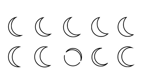 Phases of the moon lunar cycle icon set in black and white