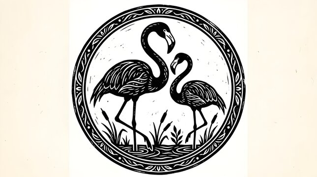 Black and white swan family illustration