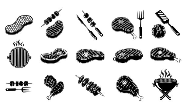 Black and white grill marks and meat cuts vector illustration for butcher shops and restaurants