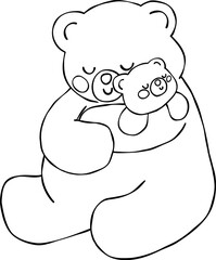 Outline hand drawing Mama and baby bear heartwarming love together © GuitaRies