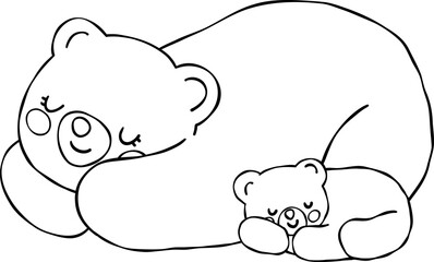 Outline hand drawing Mama and baby bear heartwarming love together © GuitaRies