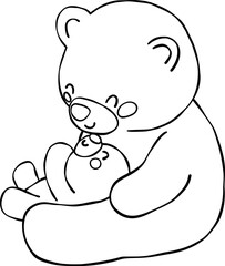 Outline hand drawing Mama and baby bear heartwarming love together © GuitaRies