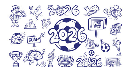 Fototapeta premium Hand Drawing line art World Cup Football vector elements set, Editable and unique vector illustration design of 2026 football world cup collection