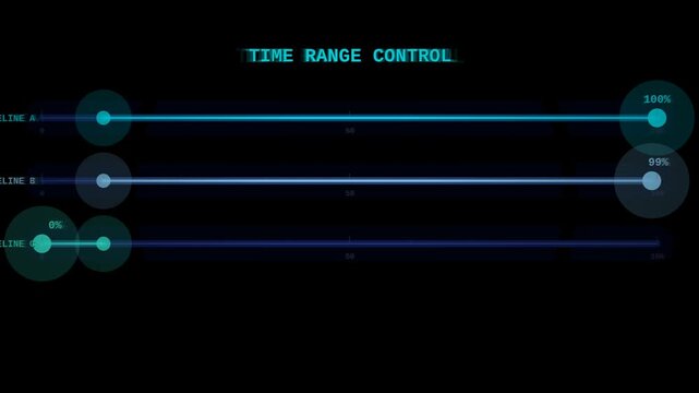 Time range slider scrubber HUD animated seamless loop alpha overlay with glowing controls and cyan neon data selection