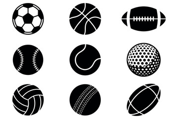 Obraz premium Various sports balls icons, including soccer, basketball, tennis, golf, and rugby.
