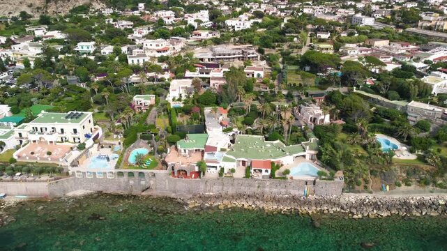 High altitude drone capture of Chiaia beach in Ischia Italy