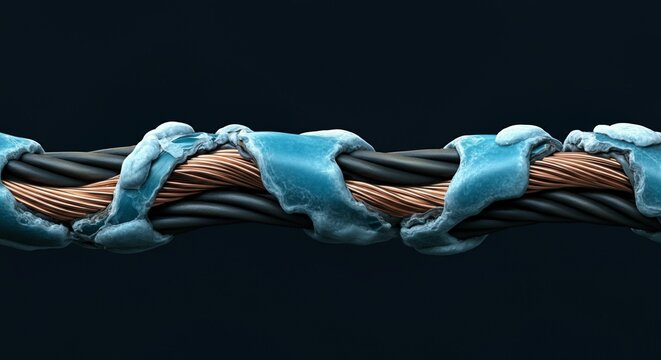 Seamless macro texture melted deformed heavy plastic insulation thick copper.