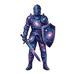 Fototapeta premium Astronomical Knight Illustration with Glowing Cosmos and Star Clusters