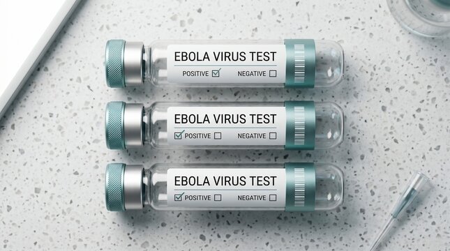 Ebola virus test tubes showing positive results on laboratory bench