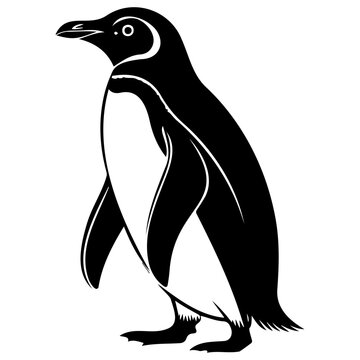 A clean and minimalist black silhouette of a penguin in a side profile view, designed as a scalable vector illustration with smooth outlines and no background.