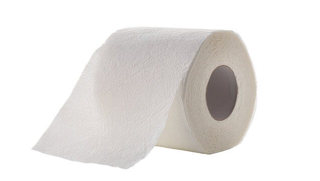 White textured toilet paper roll with cardboard core, isolated on transparent background