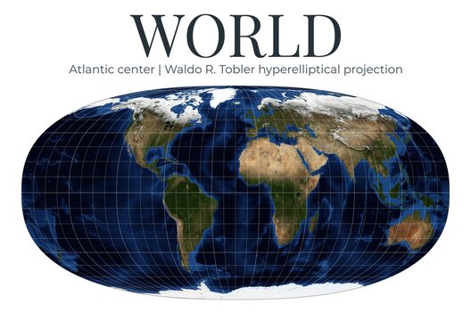 World Map in Waldo R. Tobler hyperelliptical projection. Atlantic center. High detail physical map of Earth. April View. Elements of this image furnished by NASA.