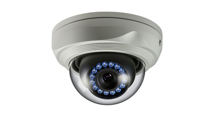 White dome security camera with blue IR LEDs, isolated on transparent background © Aliona