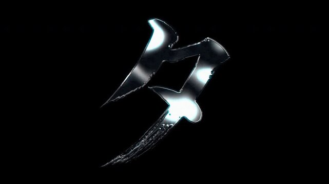Silver metallic brush-stroke Japanese Katakana "タ" Ta. Alpha channel. Seamless loop video