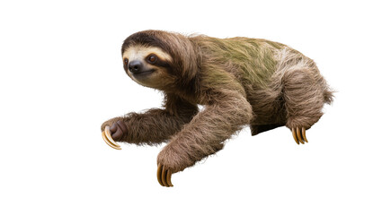 Fototapeta premium Three-toed sloth with long claws, isolated on transparent background