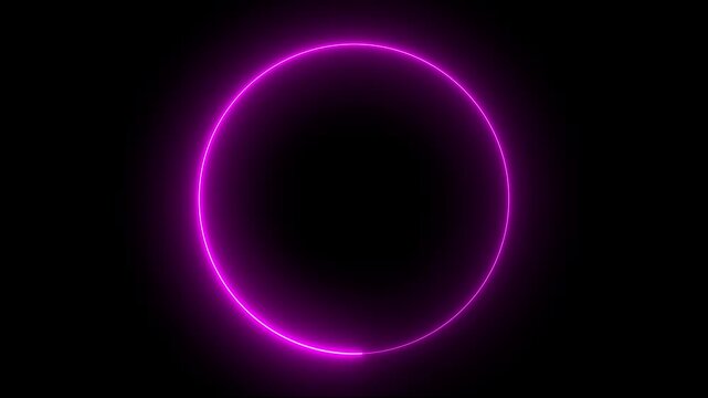 Neon red circular light flickering animation for video overlays. glowing red neon ring flicker effect for futuristic visuals. flickering neon red circle animation on dark background. 4k videos