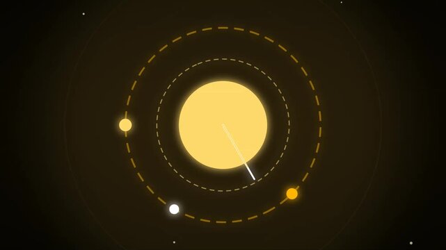 Minimalist solar system illustration with planets orbiting a bright star in deep space
