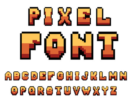 Retro Pixel alphabet font Game 8-bit vector Icon graphic design