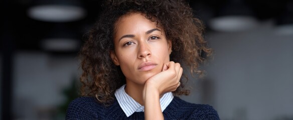 Fototapeta premium anxious diverse female professional navigating a tense office atmosphere filled with uncertainty