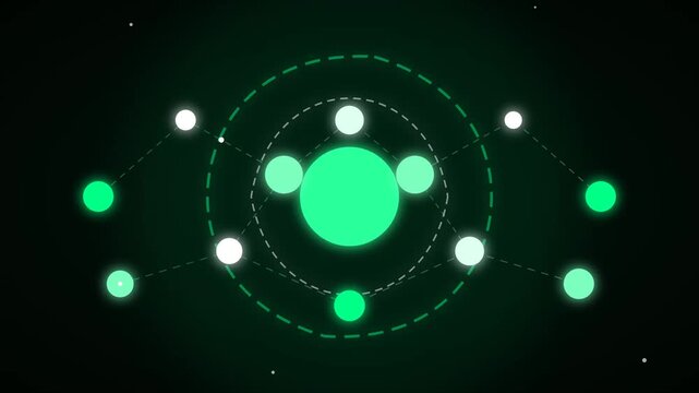 Abstract technology concept with glowing green circles and digital connection lines on dark background