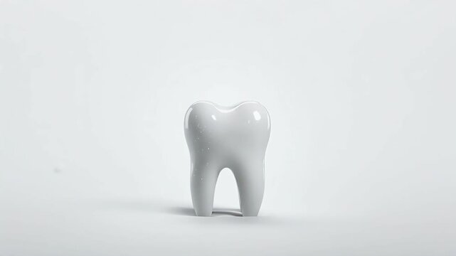 3D glossy white tooth character without a face on a pastel background
