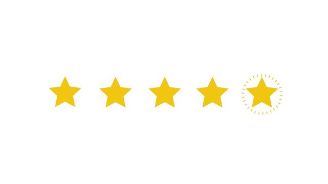Five star rating icon animated video, animation video isolated on alpha channel background. Animated of 5 stars rating. Motion graphics of review concept-4k black background icon animation
