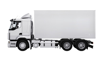White semi-trailer truck with large cargo box, isolated on transparent background © Aliona