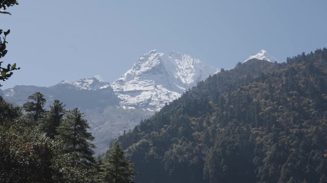 Ganesh Himal Mountain Range with Pabil and Salasungo Himalayan Peaks Seen on a clear sky day from Gumba LongDang in Tsum Valley Nepal