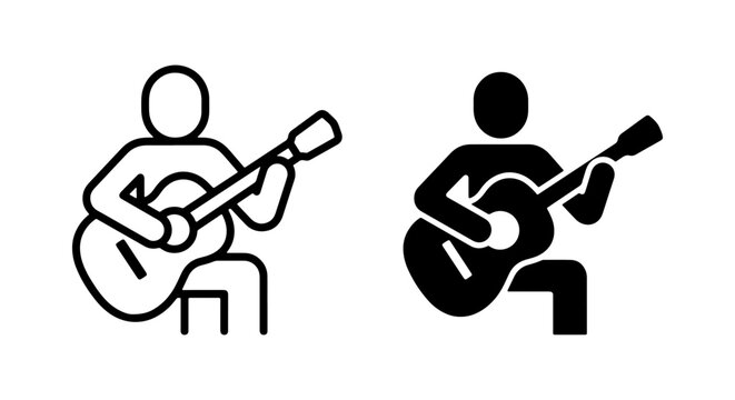Guitar Player Icons, Musician Silhouette Vector Set, Acoustic Instrument Performance Graphics, Music Hobbyist Symbols