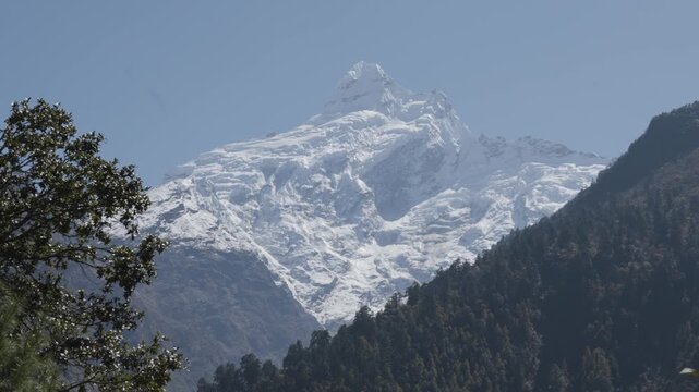 Ganesh Himal Mountain Range with Pabil and Salasungo Himalayan Peaks Seen on a clear sky day from Gumba LongDang in Tsum Valley Nepal