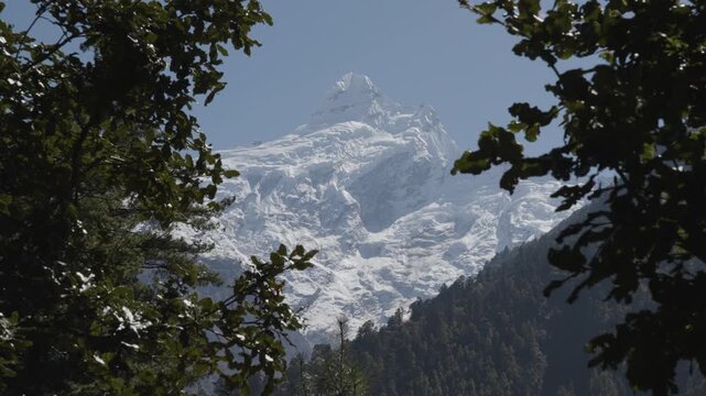 Ganesh Himal Mountain Range with Pabil and Salasungo Himalayan Peaks Seen on a clear sky day from Gumba LongDang in Tsum Valley Nepal